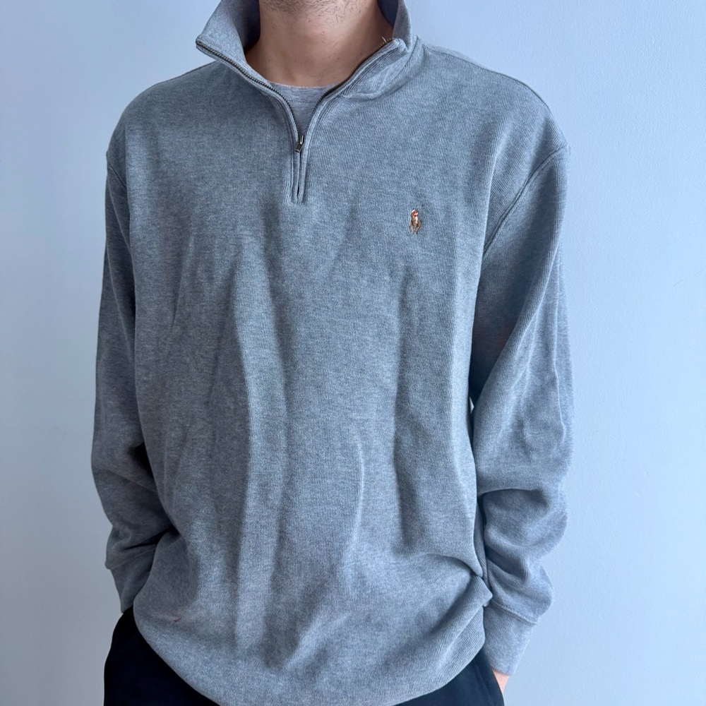 Polo Ralph Lauren Double-knit Mockneck Sweatshirt Quarter Zip GREY - XXL